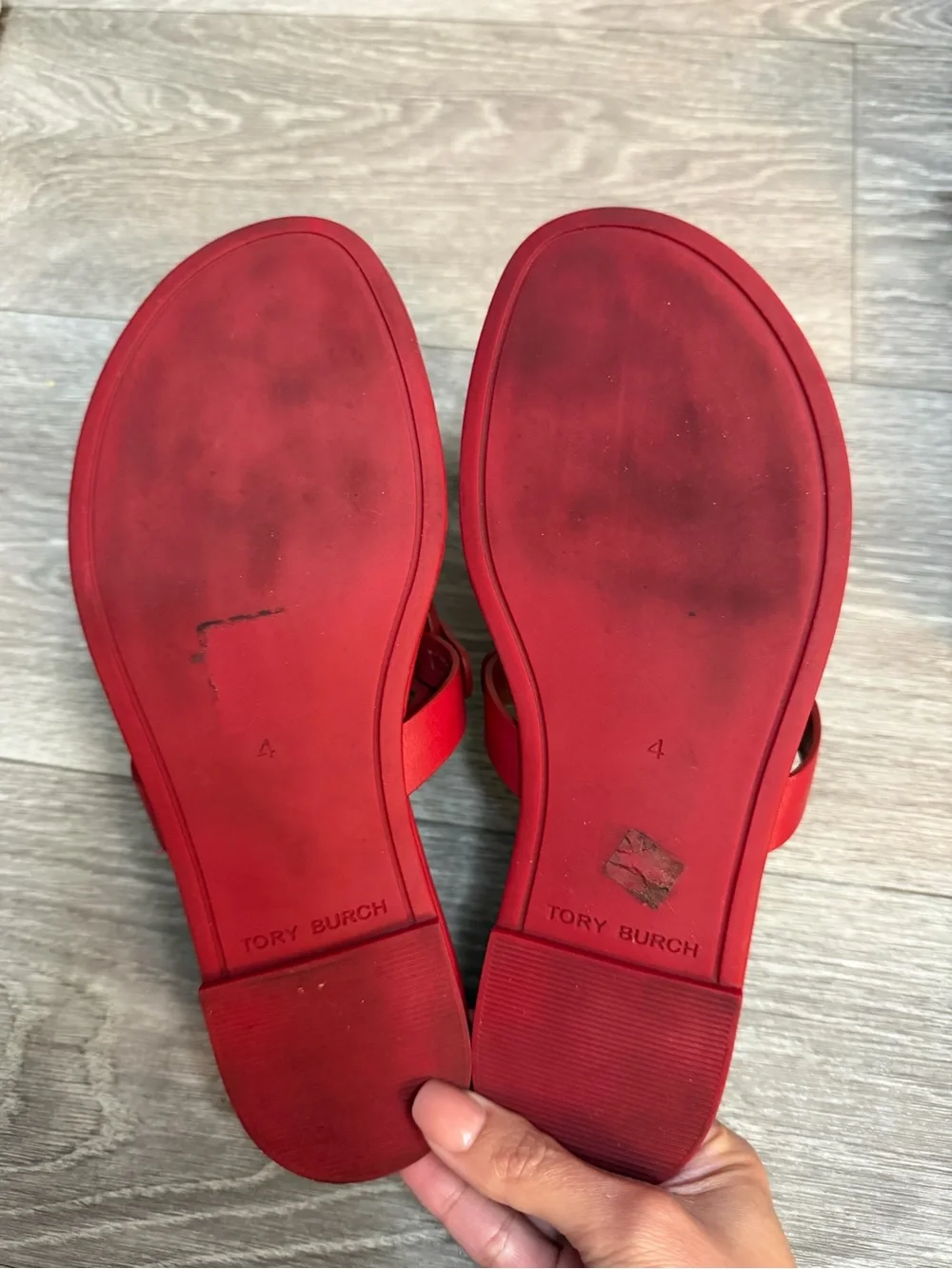 Tory Burch Red Logo Cutout Leather Toe-Post Sandals